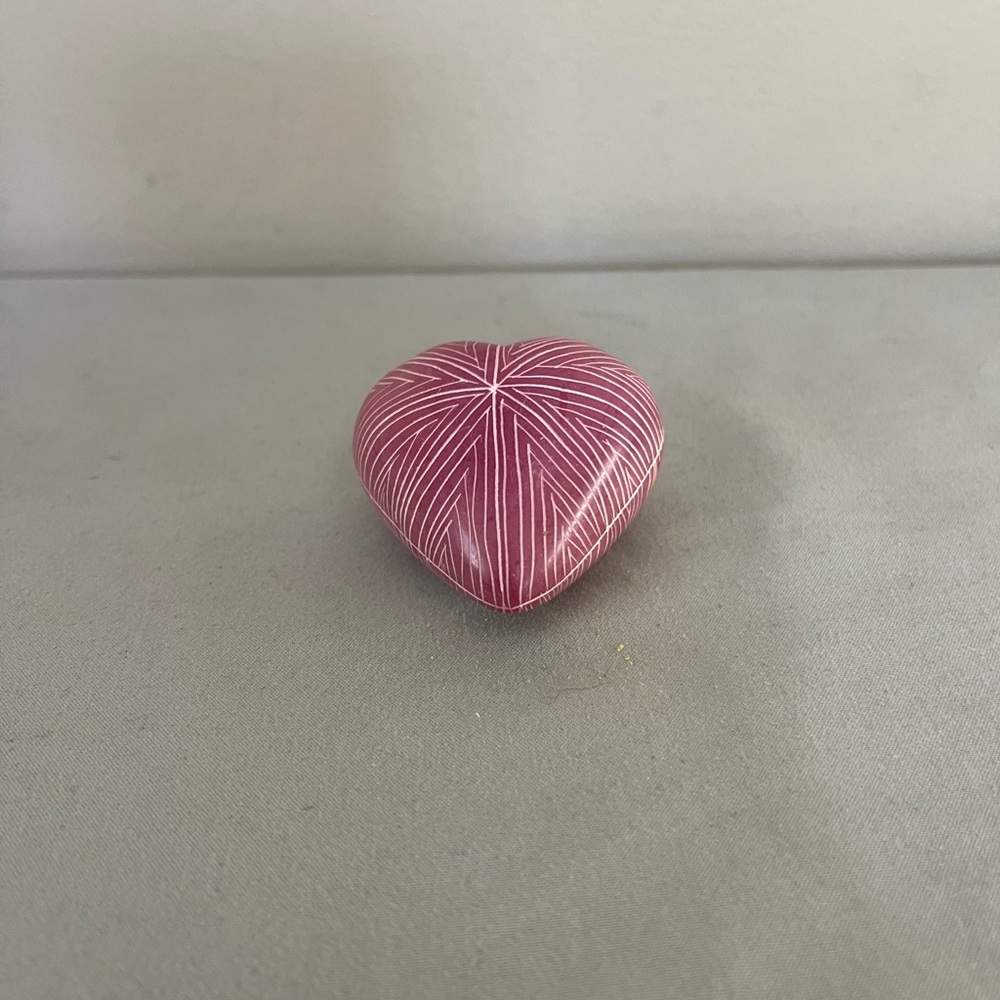 Handcrafted Heart Shaped Soapstone Art Swahili Modern Kenya Handmade Solid Rock - Picture 6 of 7
